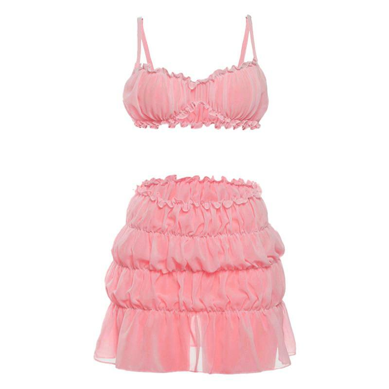 Y2K Ruched Cami & Mini Skirt Set - Coquette Aesthetic with Grunge Vibes & Cute Style