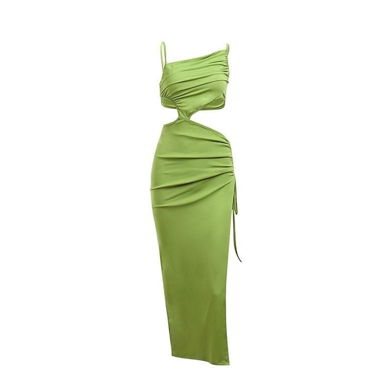 Y2K Ruched Cami Dress with Drawstring Slit - Coquette & Grunge Aesthetic Fashion