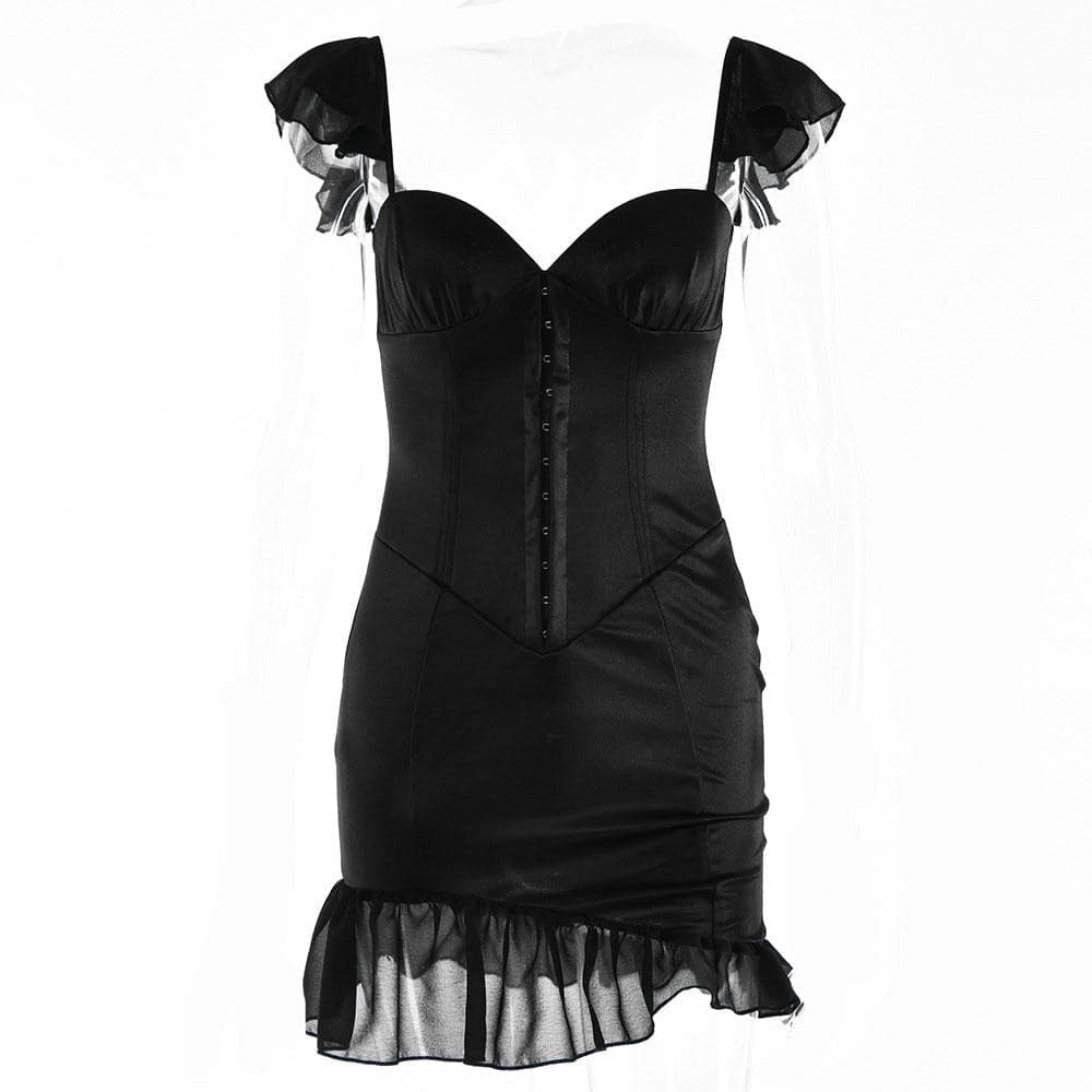Y2K Ruched Cap Sleeve Ruffle Mini Dress - Cute Coquette Aesthetic for Trendy Outfits