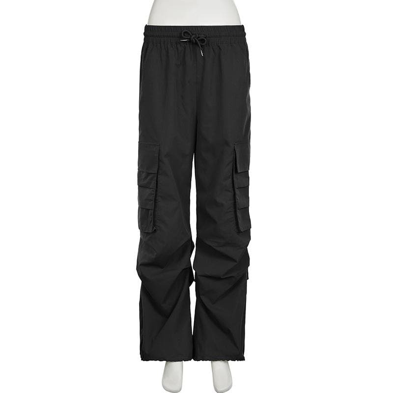Y2K Ruched Cargo Pants with Drawstring & Pockets - Trendy Coquette & Grunge Aesthetic