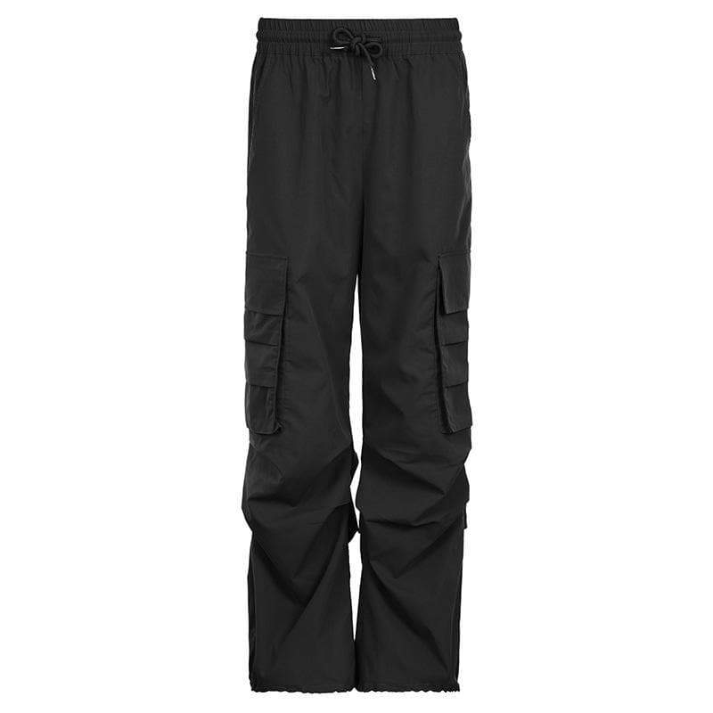 Y2K Ruched Cargo Pants with Drawstring & Pockets - Trendy Coquette & Grunge Aesthetic