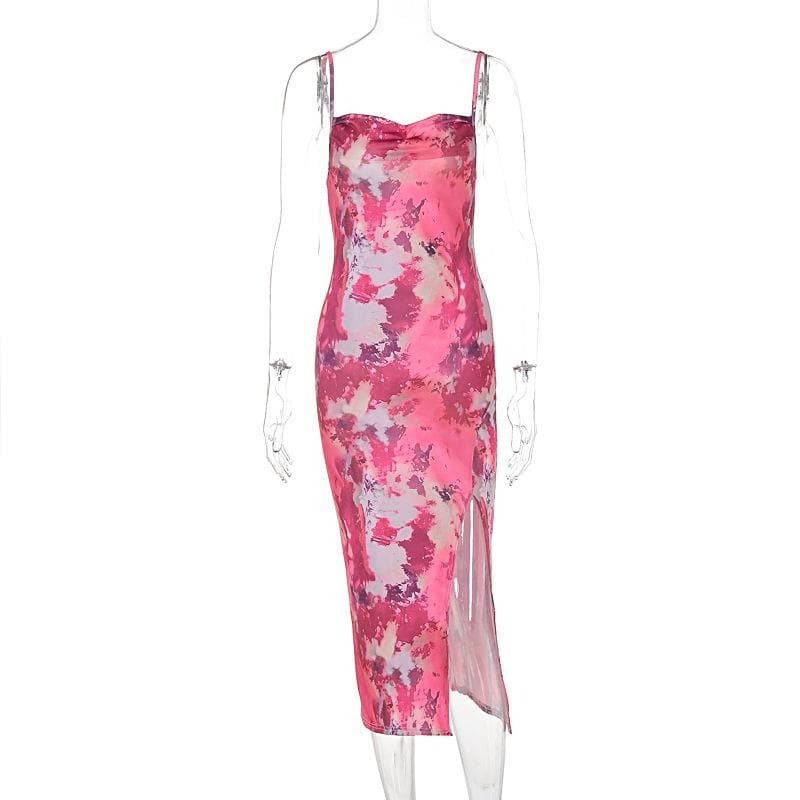 Y2K Ruched Cowl Neck Midi Dress with Slit - Coquette & Grunge Aesthetic Fashion