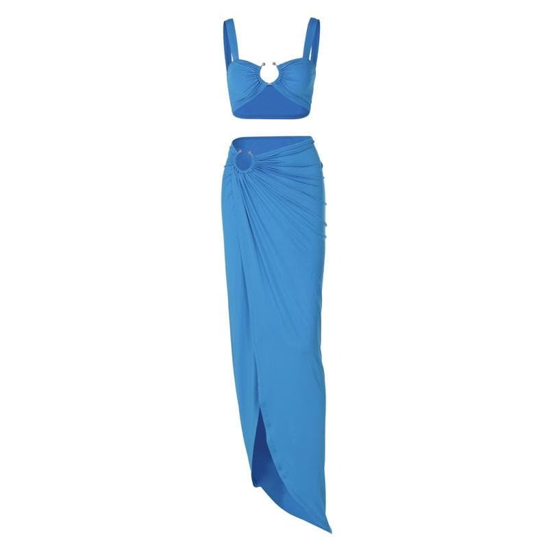 Y2K Ruched Crop Cami & High Slit Maxi Skirt Set - Coquette & Grunge Aesthetic Outfit