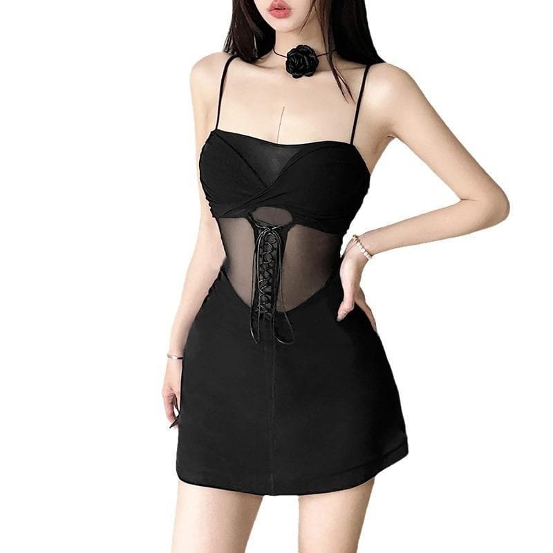 Y2K Ruched Lace-Up Cami Mini Dress - Coquette Aesthetic with Grunge Vibes & Cute Style