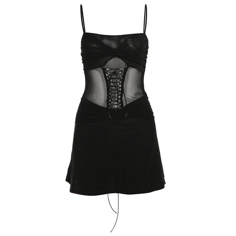 Y2K Ruched Lace-Up Cami Mini Dress - Coquette Aesthetic with Grunge Vibes & Cute Style