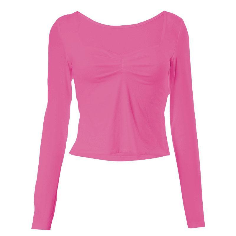 Y2K Ruched Long Sleeve Slit Top - Cute Pastel Goth & Coquette Aesthetic Fashion