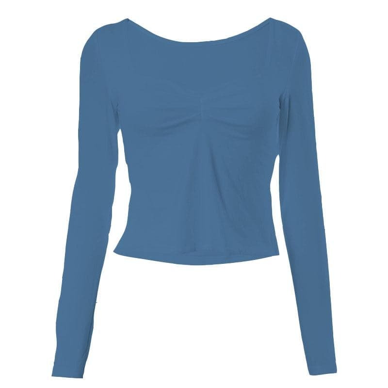 Y2K Ruched Long Sleeve Slit Top - Cute Pastel Goth & Coquette Aesthetic Fashion
