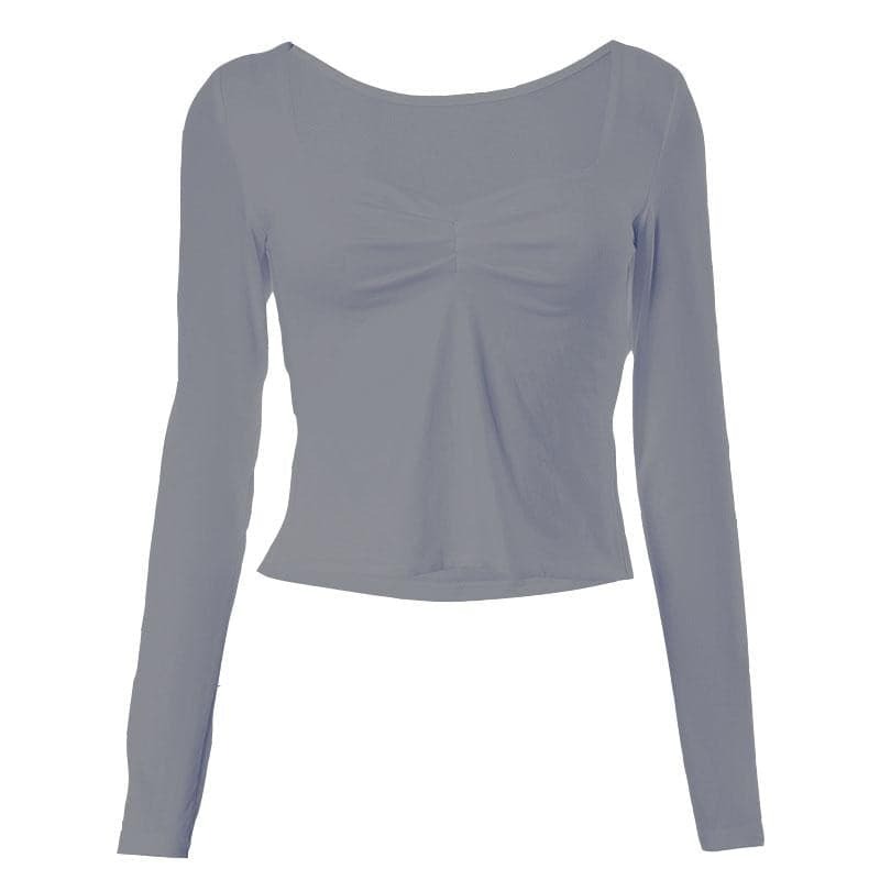 Y2K Ruched Long Sleeve Slit Top - Cute Pastel Goth & Coquette Aesthetic Fashion