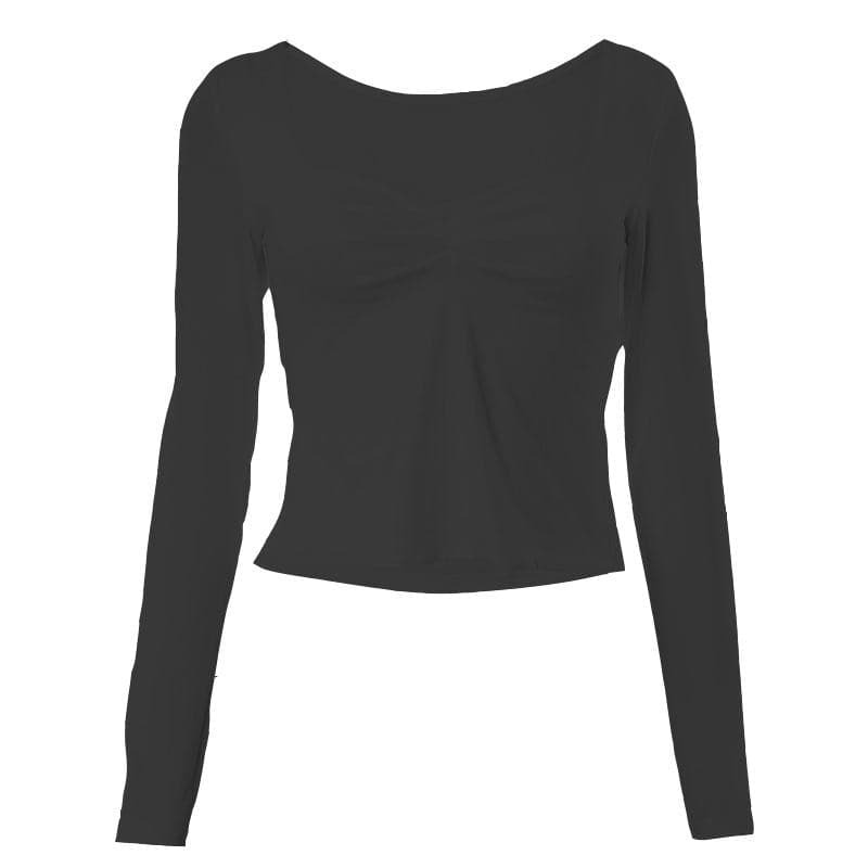 Y2K Ruched Long Sleeve Slit Top - Cute Pastel Goth & Coquette Aesthetic Fashion