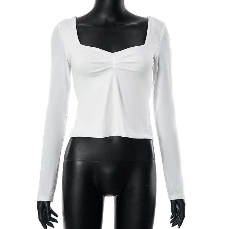 Y2K Ruched Long Sleeve Slit Top - Cute Pastel Goth & Coquette Aesthetic Fashion
