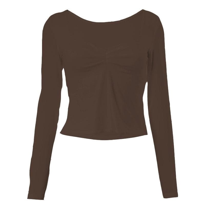 Y2K Ruched Long Sleeve Slit Top - Cute Pastel Goth & Coquette Aesthetic Fashion