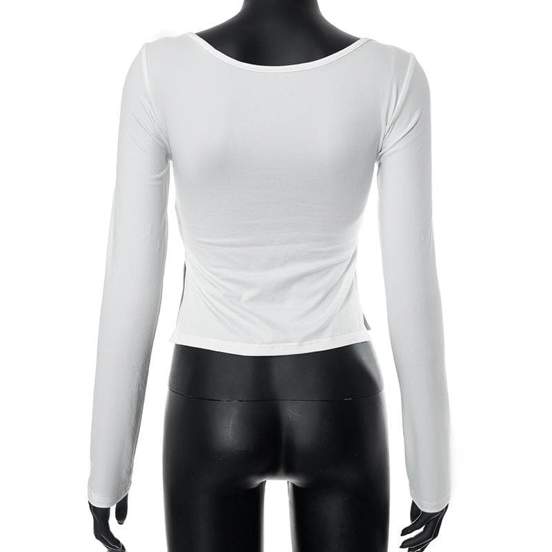 Y2K Ruched Long Sleeve Slit Top - Cute Pastel Goth & Coquette Aesthetic Fashion
