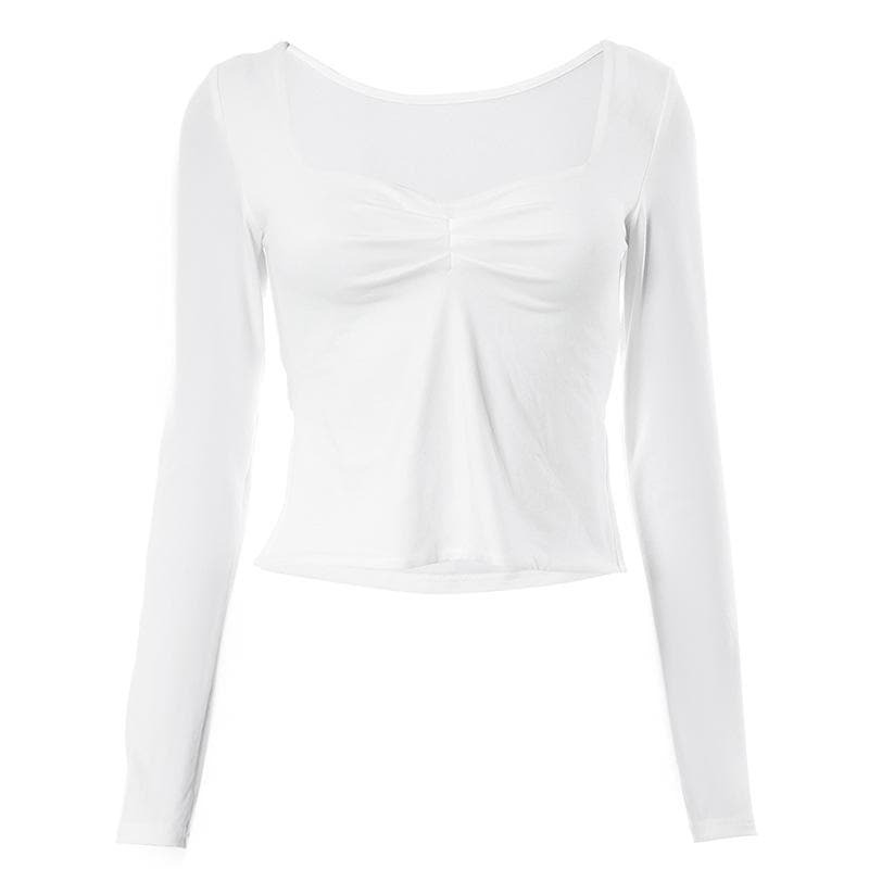 Y2K Ruched Long Sleeve Slit Top - Cute Pastel Goth & Coquette Aesthetic Fashion