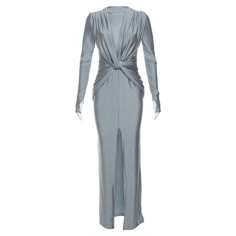 Y2K Ruched Maxi Dress with Knotted Slit - Coquette & Grunge Aesthetic Fashion Staple