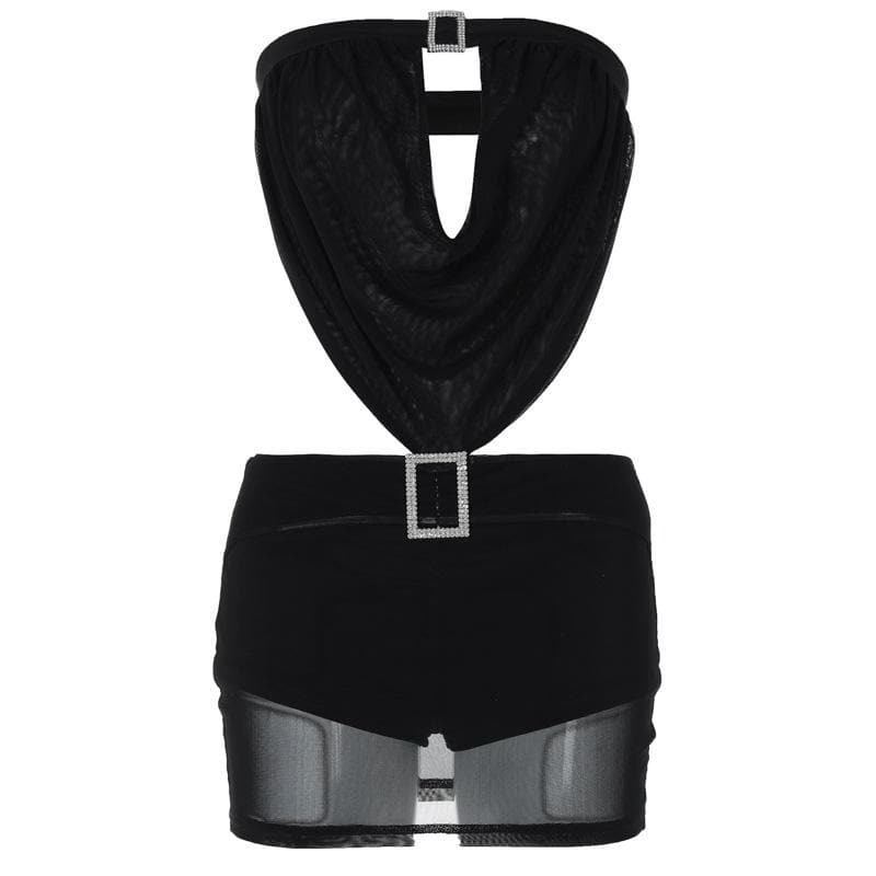Y2K Ruched Mesh Buckle Tube Mini Dress - Cute Coquette & Grunge Aesthetic Fashion