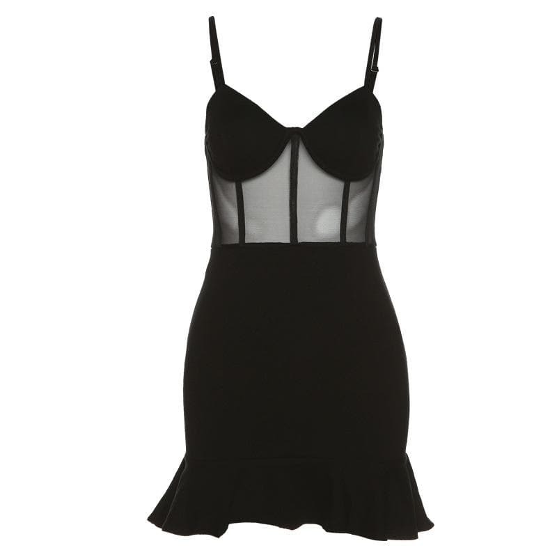 Y2K Ruched Mesh Cami Mini Dress - Cute Coquette Aesthetic for Grunge & Pastel Goth Styles