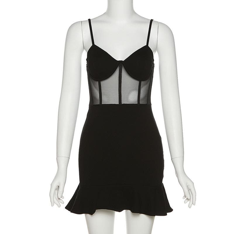 Y2K Ruched Mesh Cami Mini Dress - Cute Coquette Aesthetic for Grunge & Pastel Goth Styles