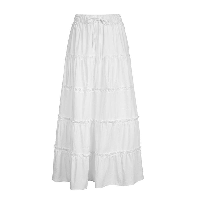 Y2K Ruched Midi Skirt with Slit Lace Hem - Coquette & Grunge Aesthetic Fashion