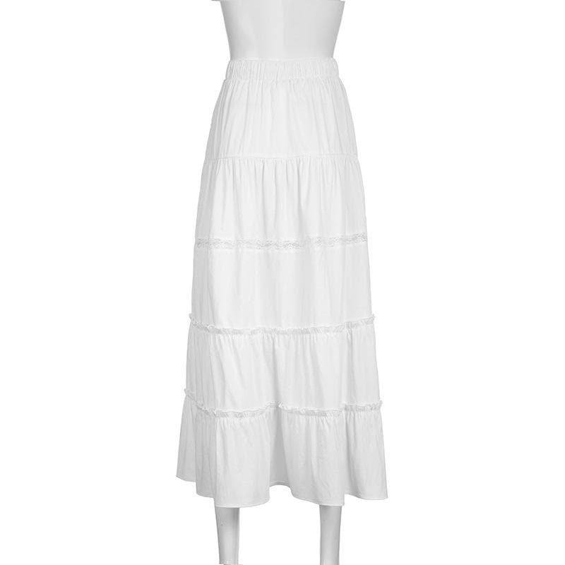 Y2K Ruched Midi Skirt with Slit Lace Hem - Coquette & Grunge Aesthetic Fashion
