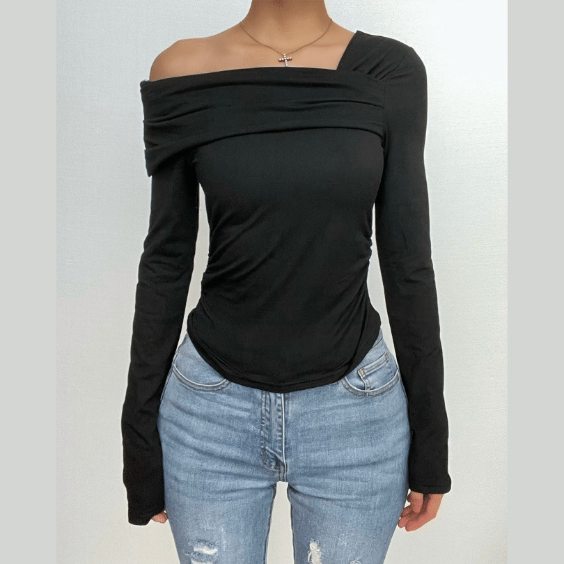 Y2K Ruched Off-Shoulder Top - Cute Pastel Goth Aesthetic with Irregular Hem for Trendy Looks