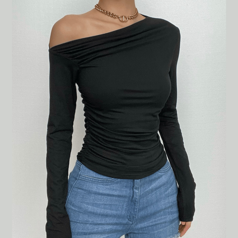 Y2K Ruched Off-Shoulder Top - Cute Pastel Goth Aesthetic with Irregular Hem for Trendy Outfits