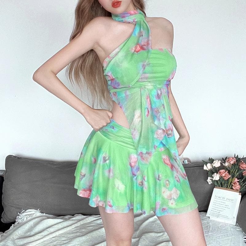 Y2K Ruched Ruffle Mesh Mini Skirt Set - Cute Coquette Aesthetic Outfit for Fall