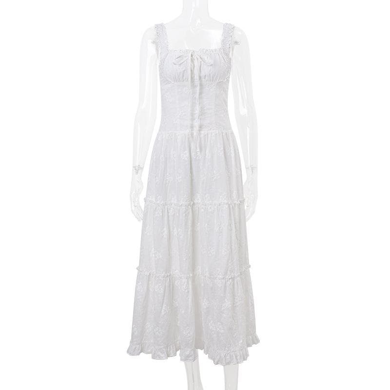 Y2K Ruched Ruffle Textured Cami Midi Dress - Coquette & Grunge Aesthetic Fashion