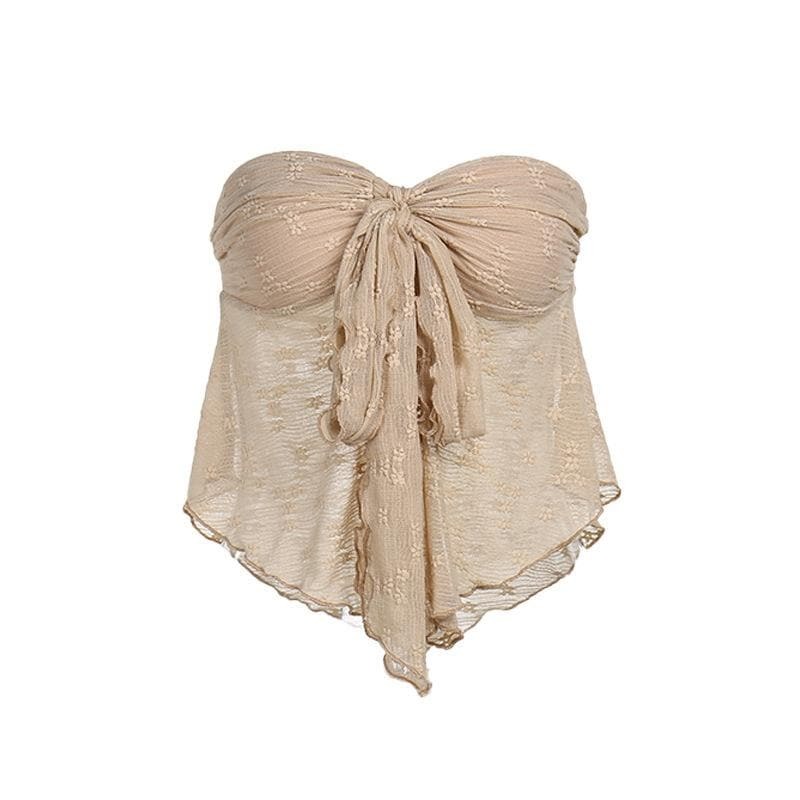 Y2K Ruched Ruffle Tube Top - Cute Pastel Goth & Coquette Aesthetic Fashion Essential