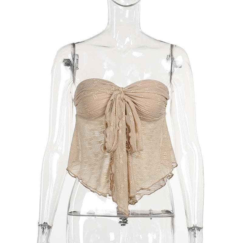 Y2K Ruched Ruffle Tube Top - Cute Pastel Goth & Coquette Aesthetic Fashion Essential