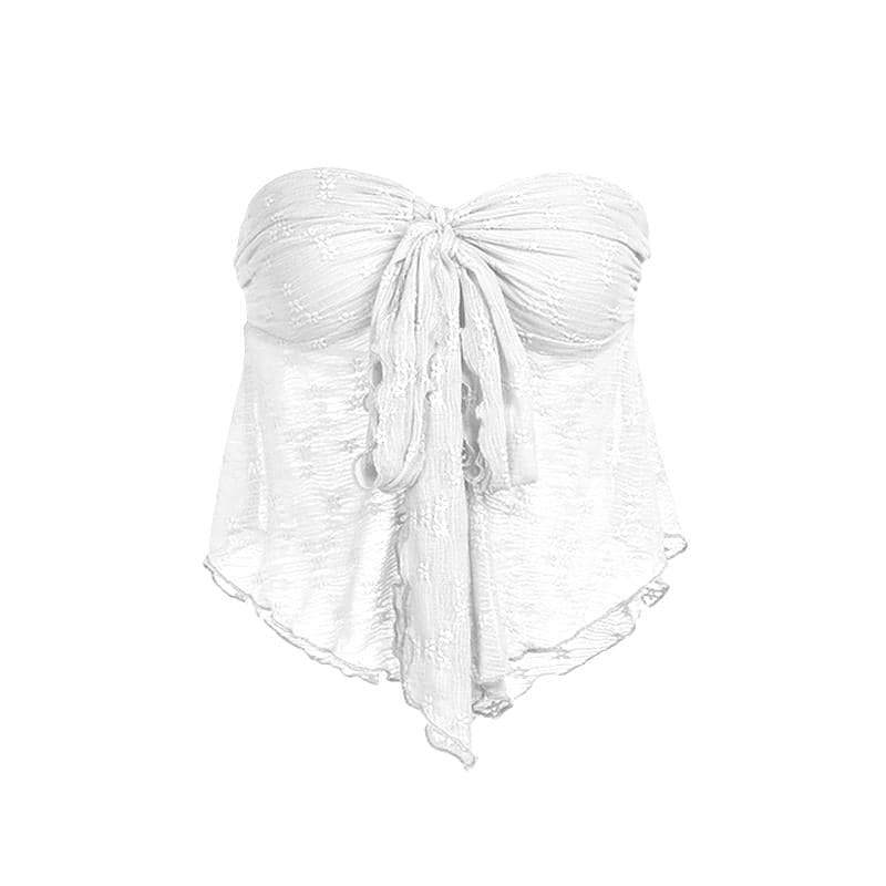 Y2K Ruched Ruffle Tube Top - Cute Pastel Goth & Coquette Aesthetic Fashion Essential