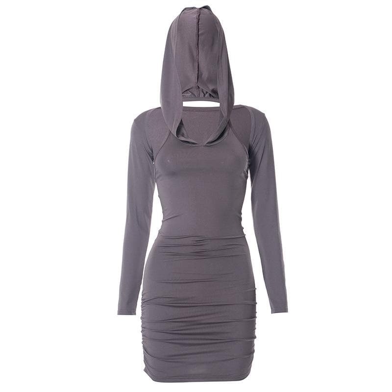 Y2K Ruched Shrug Hoodie Mini Dress - Cute Pastel Goth & Grunge Aesthetic Fashion