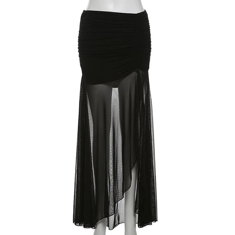 Y2K Ruched Slit Maxi Skirt - Coquette & Grunge Aesthetic Solid Skirt for Trendy Outfits