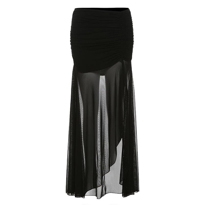 Y2K Ruched Slit Maxi Skirt - Coquette & Grunge Aesthetic Solid Skirt for Trendy Outfits