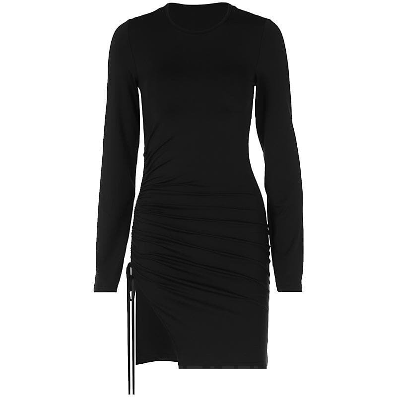 Y2K Ruched Slit Mini Dress - Coquette Aesthetic Long Sleeve Dress for Cute Outfits