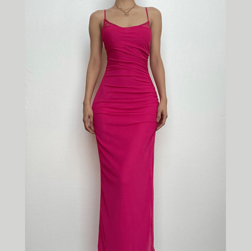 Y2K Ruched Slit Square Neck Backless Cami Midi Dress - Coquette & Grunge Aesthetic