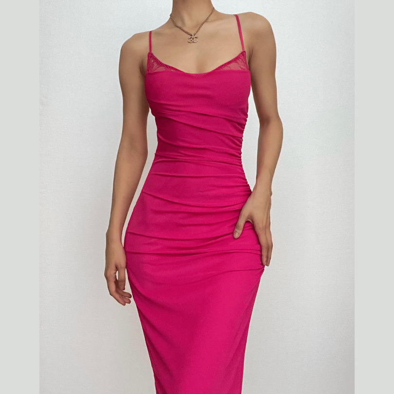 Y2K Ruched Slit Square Neck Backless Cami Midi Dress - Coquette & Grunge Aesthetic