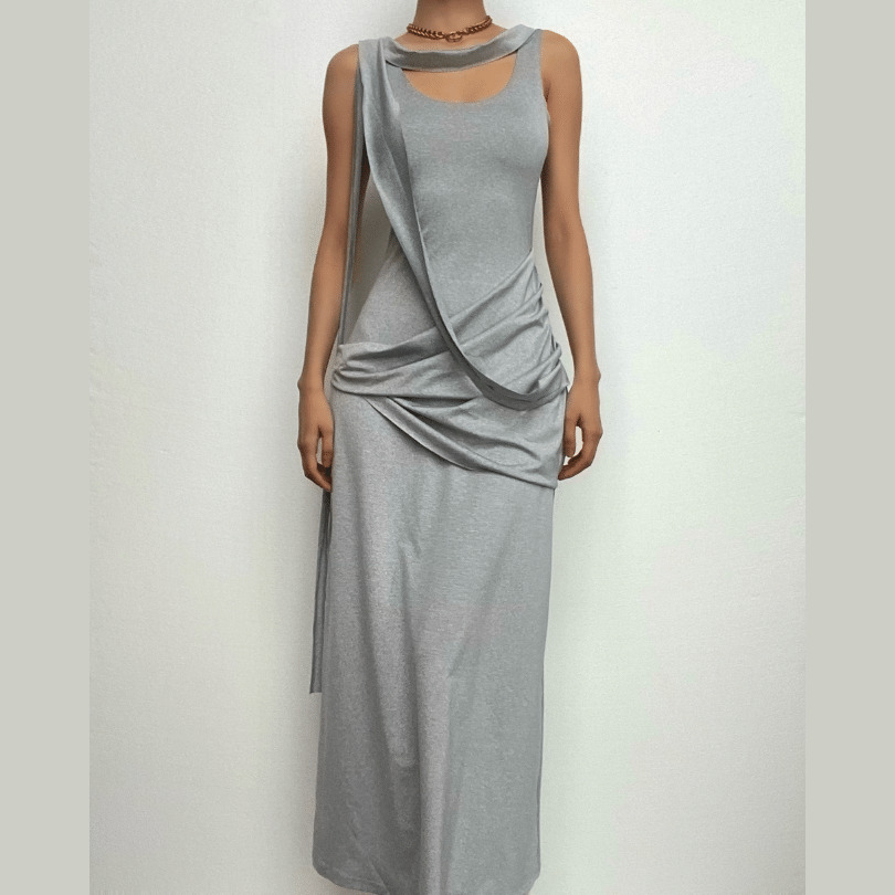 Y2K Ruched Solid Sleeveless U-Neck Midi Dress - Coquette & Grunge Aesthetic Fashion