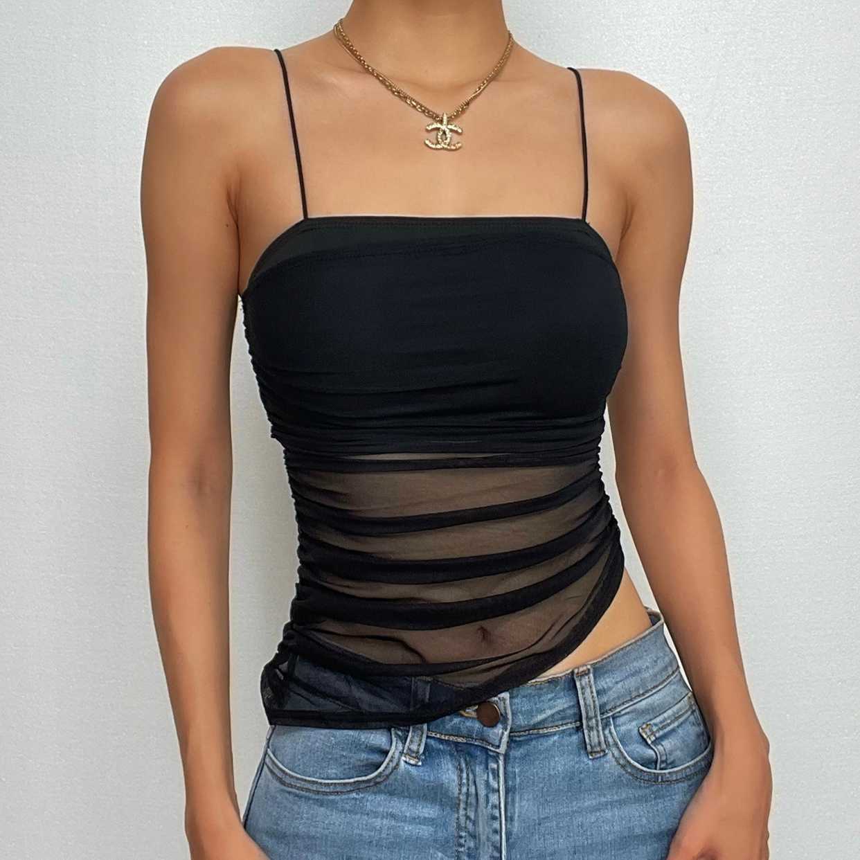 Y2K Ruched Spaghetti Strap Backless Top - Cute Pastel Goth & Coquette Aesthetic Fashion