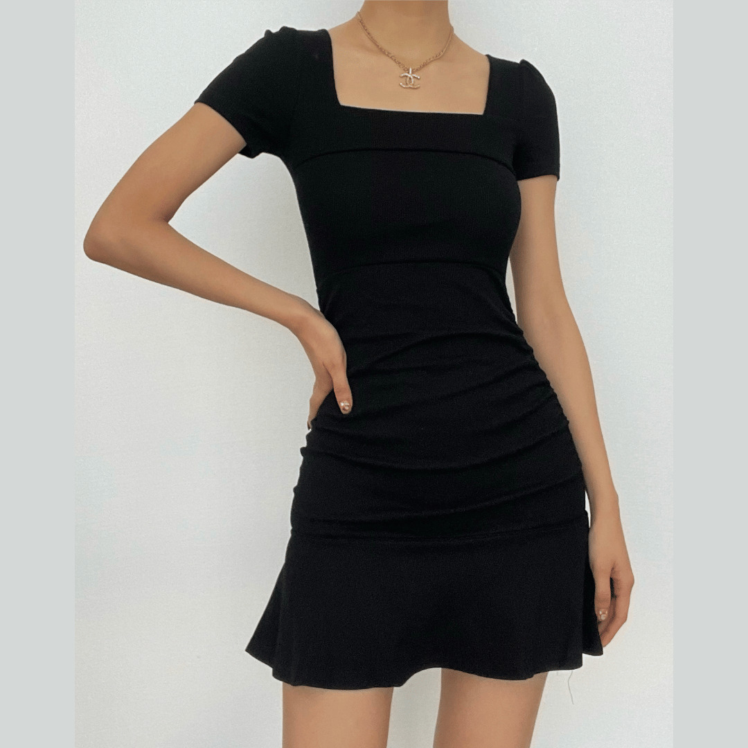 Y2K Ruched Square Neck Ruffle Mini Dress - Cute Coquette & Grunge Aesthetic Style