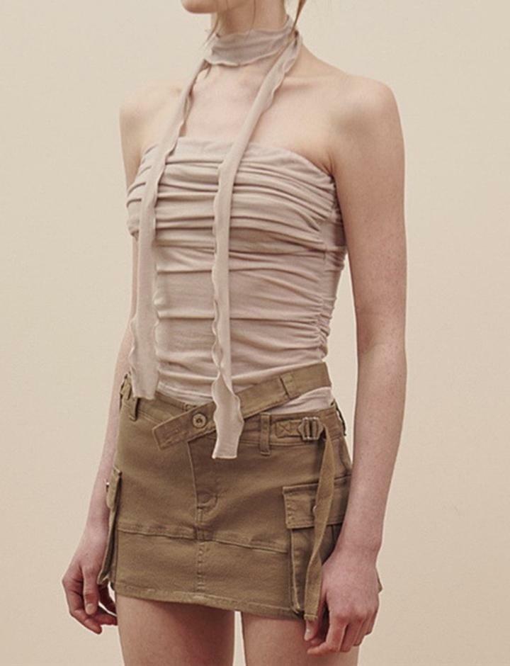 Y2K Ruched Strapless Camisole with Scarf - Cute Coquette Aesthetic Top for Stylish Outfits