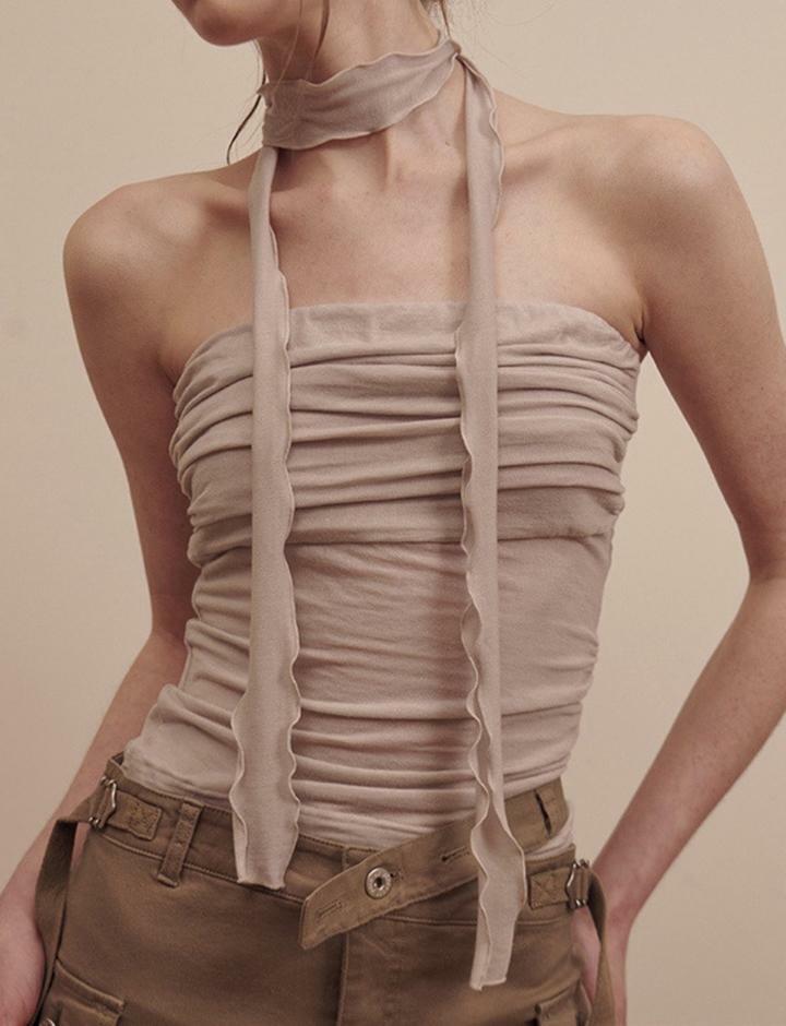 Y2K Ruched Strapless Camisole with Scarf - Cute Coquette Aesthetic Top for Stylish Outfits