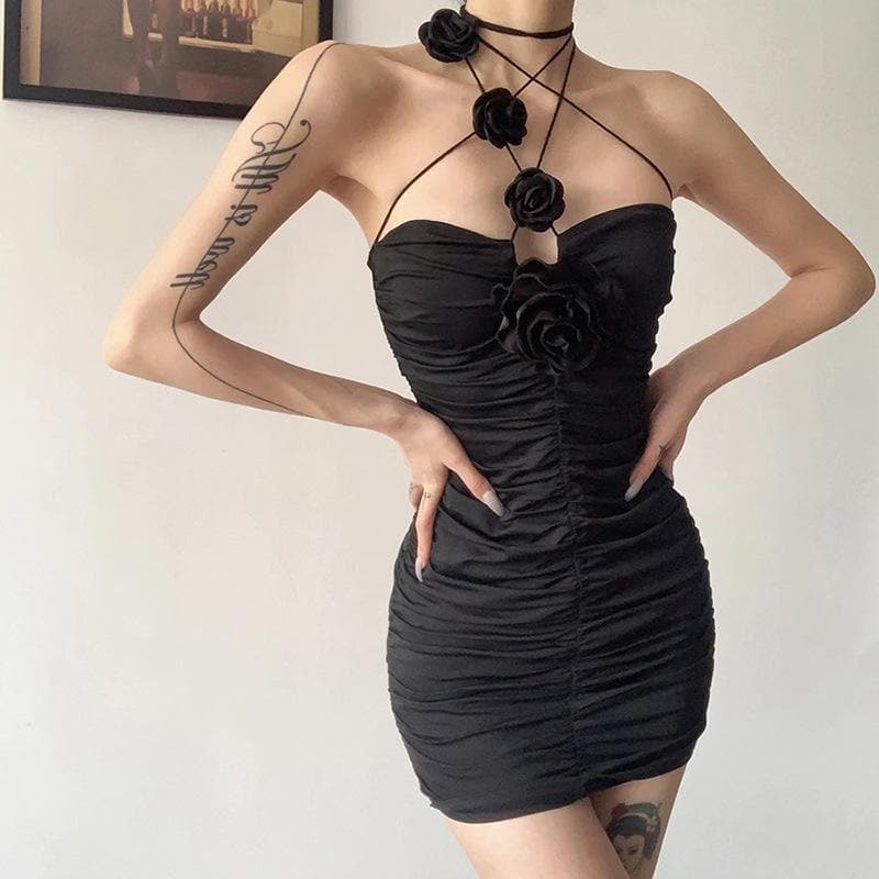 Y2K Ruched String Dress - Coquette Aesthetic with Grunge Vibes & Cute Pastel Details