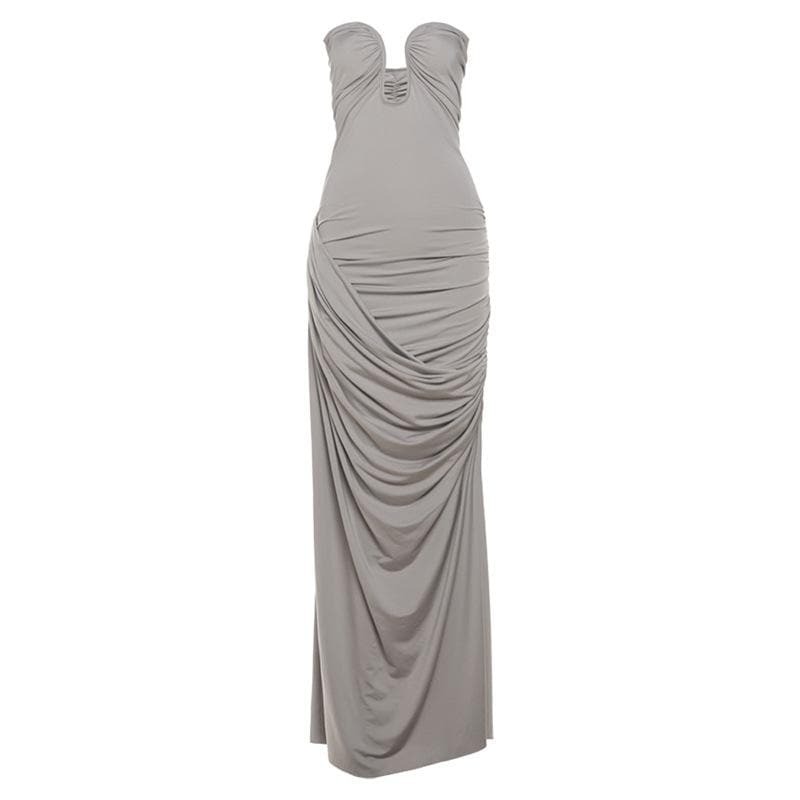 Y2K Ruched Sweetheart Neck Irregular Tube Maxi Dress - Coquette & Grunge Aesthetic Style