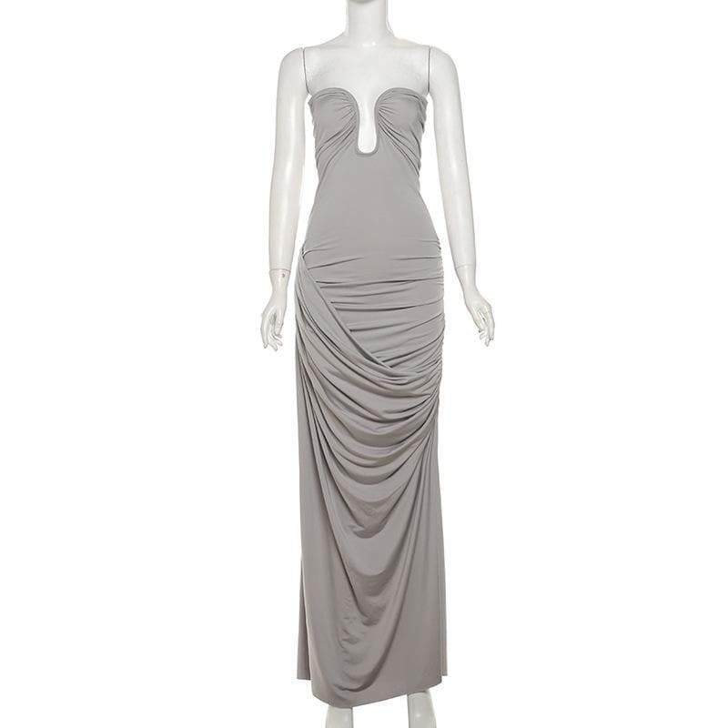 Y2K Ruched Sweetheart Neck Irregular Tube Maxi Dress - Coquette & Grunge Aesthetic Style