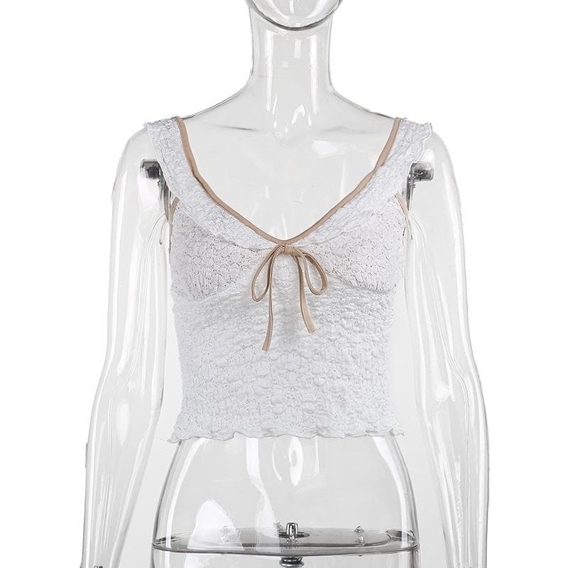 Y2K Ruffle Textured Smocked Cami Top - Cute Pastel Goth & Coquette Aesthetic Style