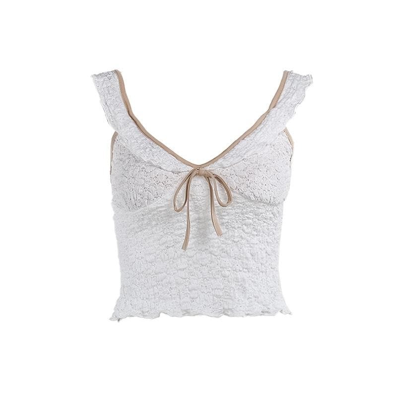 Y2K Ruffle Textured Smocked Cami Top - Cute Pastel Goth & Coquette Aesthetic Style