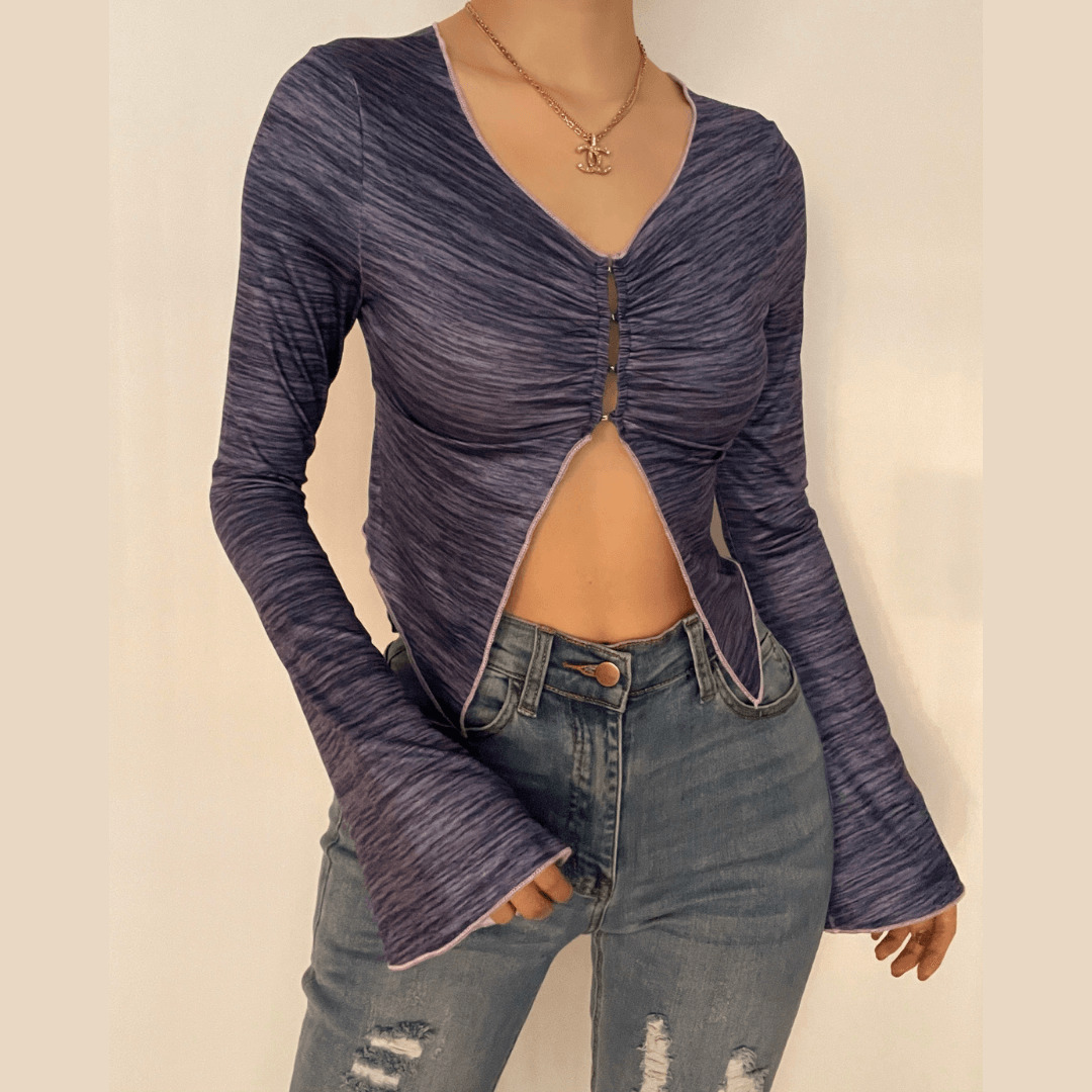 Y2K Ruffled Button-Up Top with Slit - Cute Coquette & Grunge Aesthetic Fashion