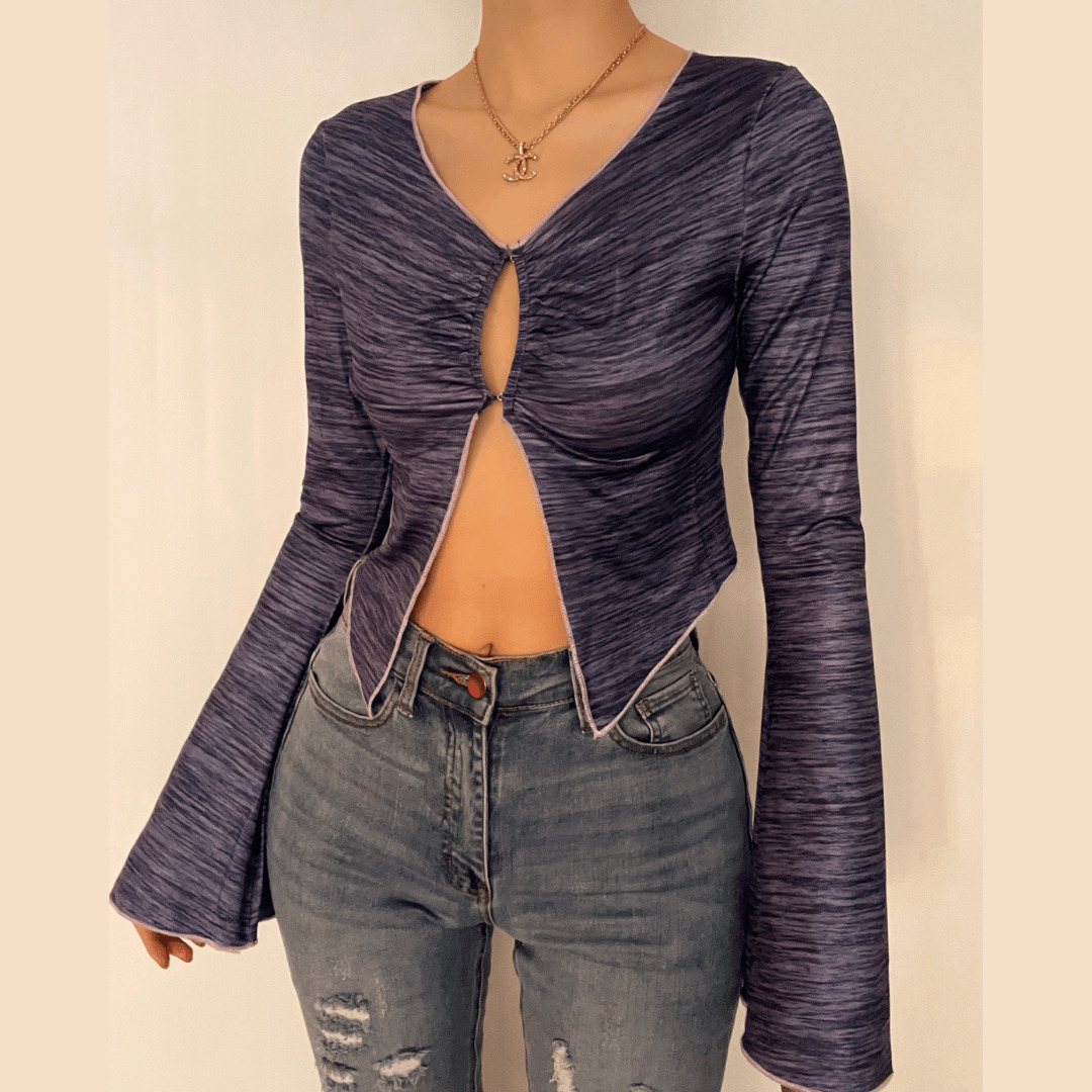 Y2K Ruffled Button-Up Top with Slit - Cute Coquette & Grunge Aesthetic Fashion
