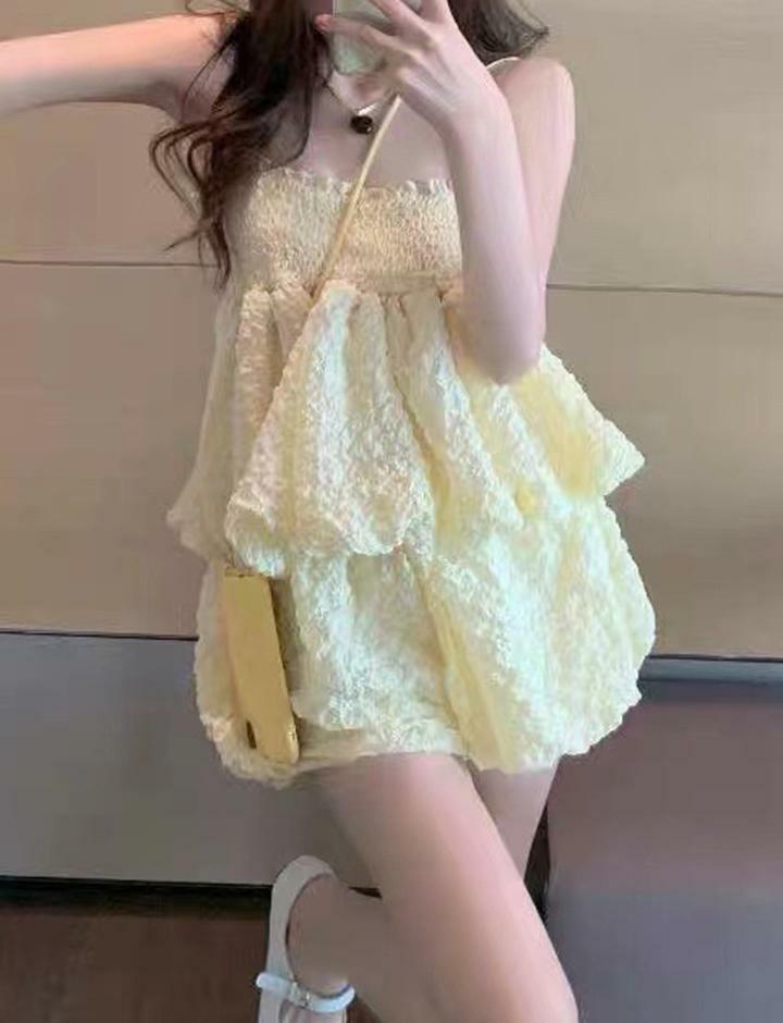 Y2K Ruffled Suspender Top & Wide-Leg Shorts Set - Cute Coquette Aesthetic Summer Outfit