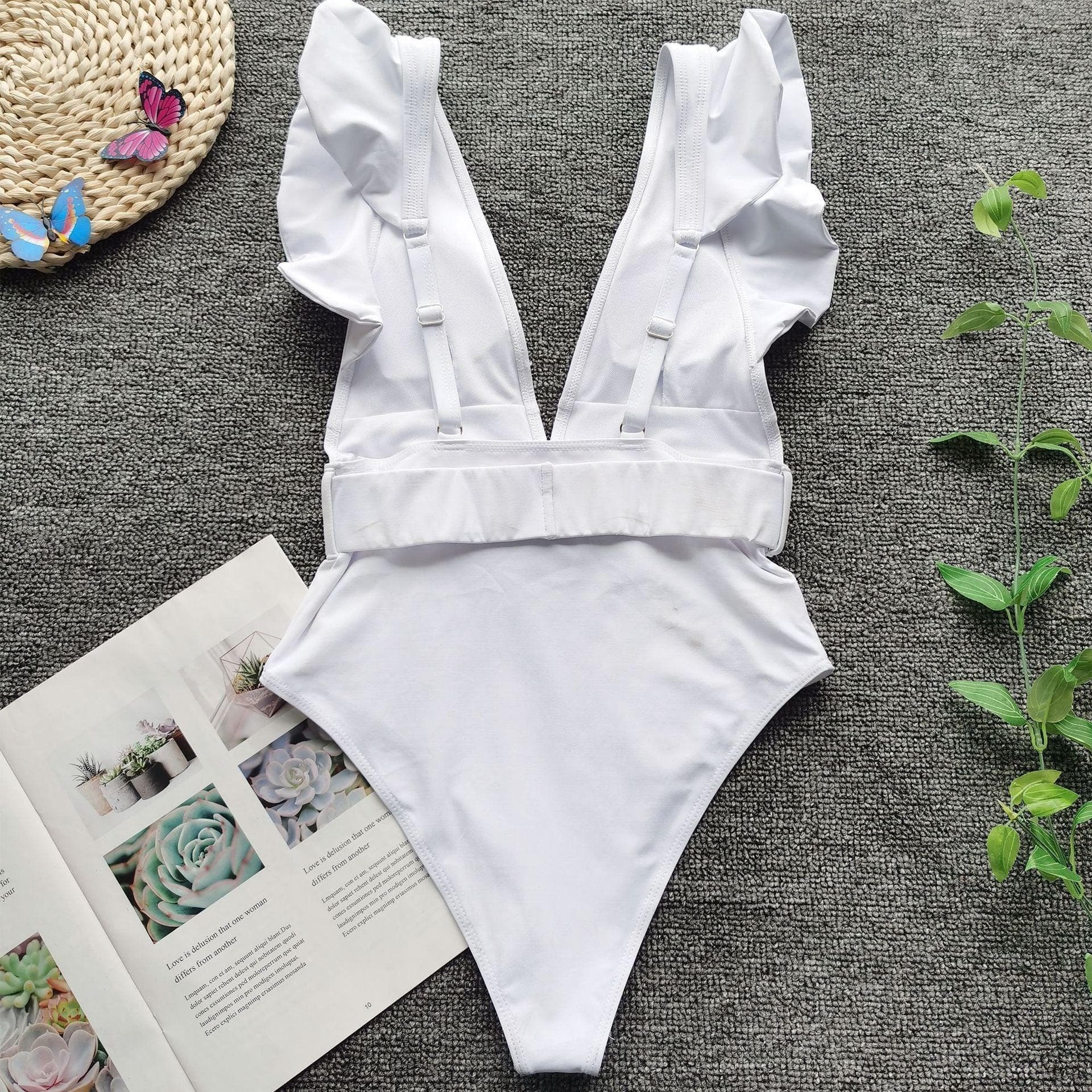 Y2K Ruffled V-Neck One-Piece Swimwear - Cute Coquette Aesthetic for Summer Vibes